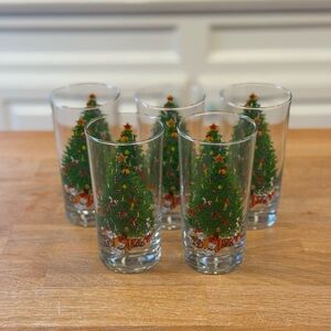 🎄 Vintage Anchor Hocking Holiday Magic Christmas Tree Highball Glasses: Set of 5